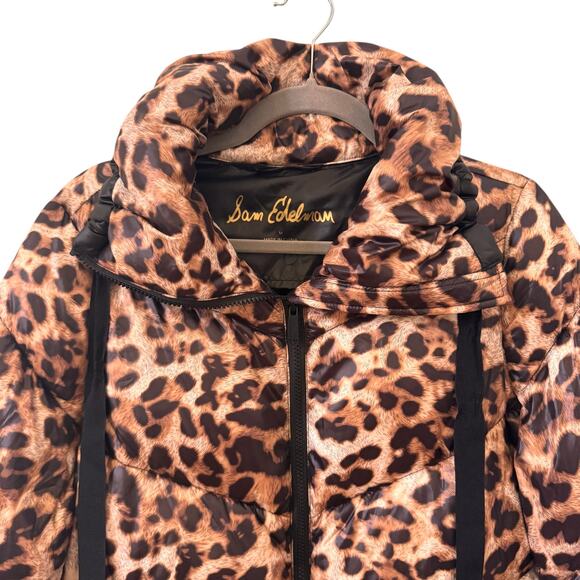 Sam Edelman Leopard Cheetah Print Puffer Funnel Neck Jacket Size M - Picture 5 of 15